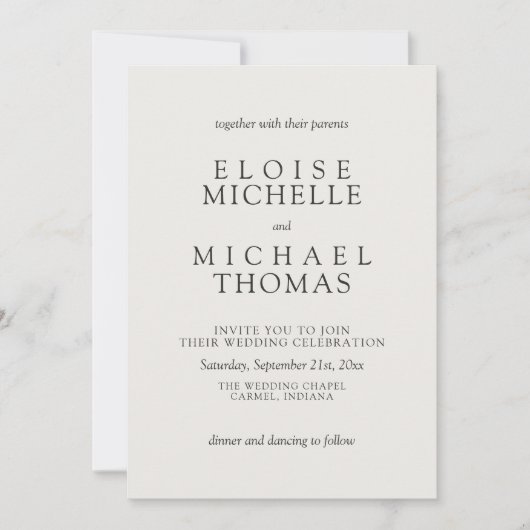 Simple Ivory Classic QR Code Wedding 招待状 (正面)