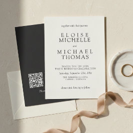 Simple Ivory Classic QR Code Wedding 招待状