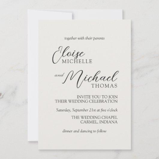 Simple Ivory Classic Script Wedding 招待状 (正面)