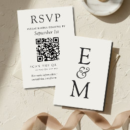 Simple Ivory Classic Wedding QR Code 出欠カード