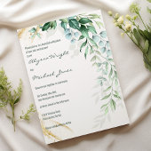 Simple ivory gold greenery leaf floral Wedding  招待状