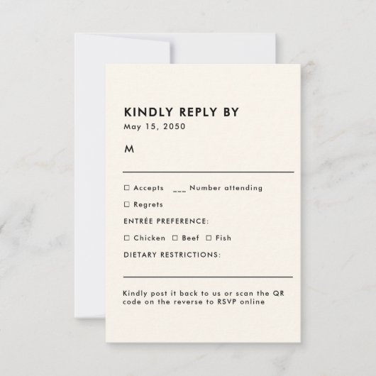 Simple Ivory Meal Choice Wedding RSVP Card (正面)