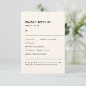 Simple Ivory Meal Choice Wedding RSVP Card (スタンド正面)