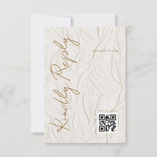 Simple Ivory Print Wedding QR code 出欠カード (正面)