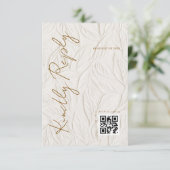 Simple Ivory Print Wedding QR code 出欠カード (スタンド正面)