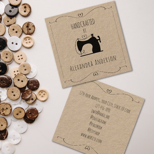 Simple Kraft Vintage Sewing Machine Hand Craft スクエア名刺