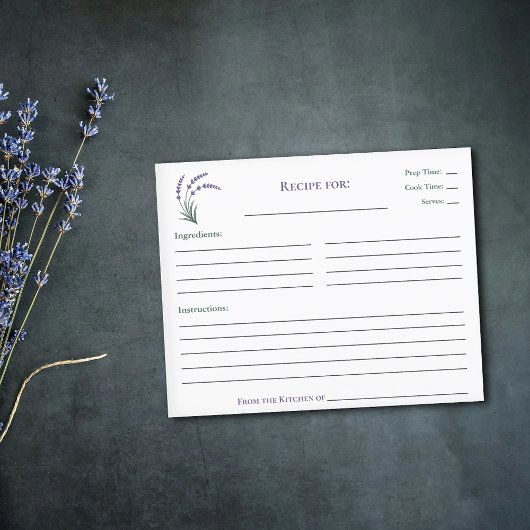 Simple Lavender Bridal Shower Recipe Card