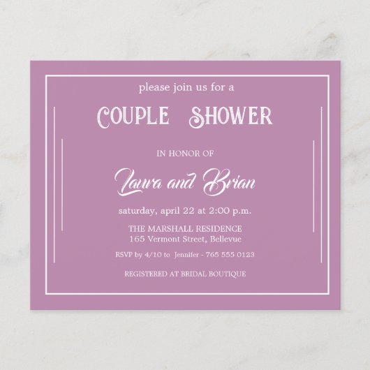 Simple Lavender  Budget Couples Shower Invitation チラシ (正面)
