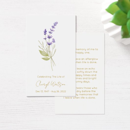 Simple Lavender Funeral Memorial Prayer Card (デスク)