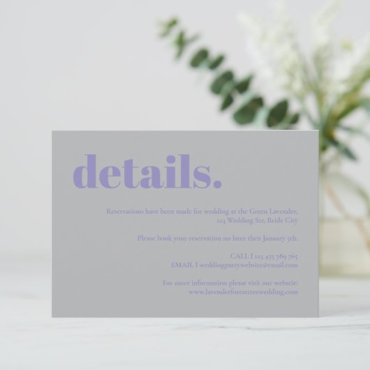 Simple Lavender Silver Wedding details 出欠カード (スタンド正面)