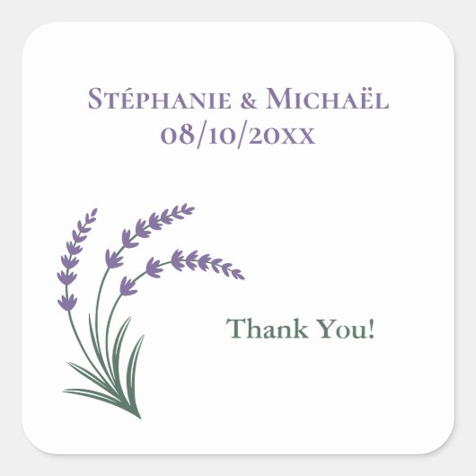 Simple Lavender Wedding スクエアシール (正面)