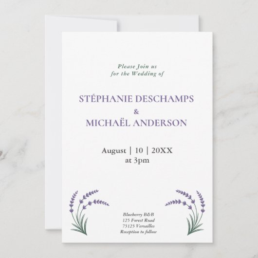 Simple Lavender Wedding 招待状 (正面)