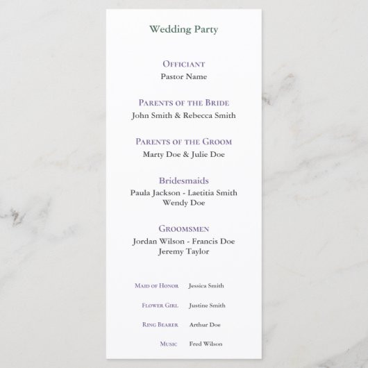 Simple Lavender Wedding Ceremony Program メニュー (裏面)