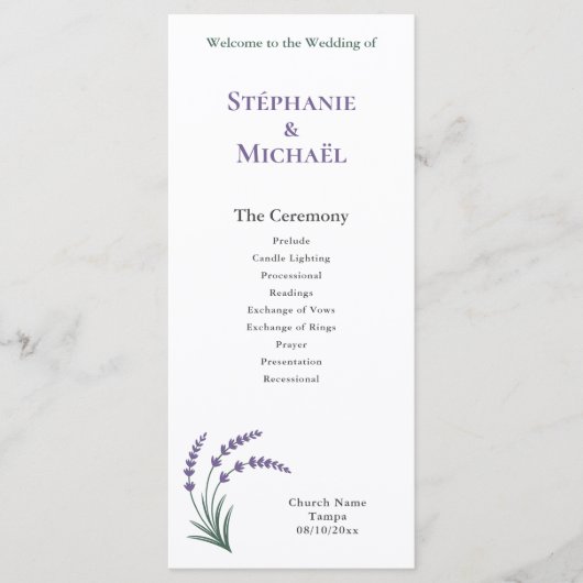 Simple Lavender Wedding Ceremony Program メニュー (正面)