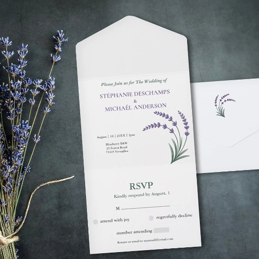 Simple Lavender Wedding RSVP オールインワン招待状