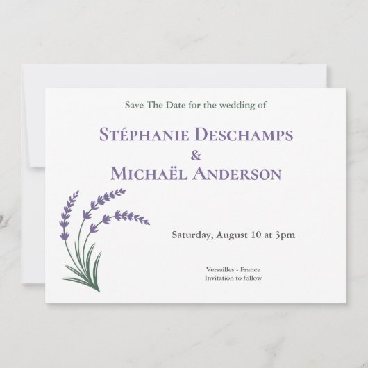 Simple Lavender Wedding Save The Date Invitation 招待状 (正面)
