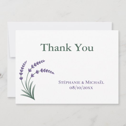 Simple Lavender Wedding Thank You Card 招待状 (正面)