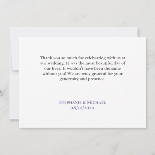 Simple Lavender Wedding Thank You Card 招待状 (裏面)