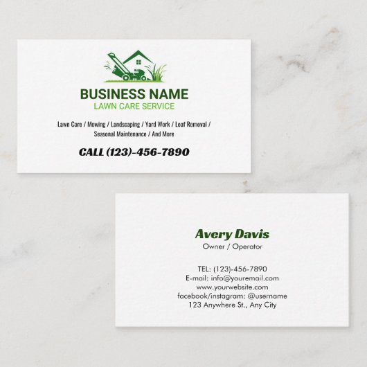 Simple Lawn Care Service Logo Yard work Landscaper 名刺 (正面/裏面)