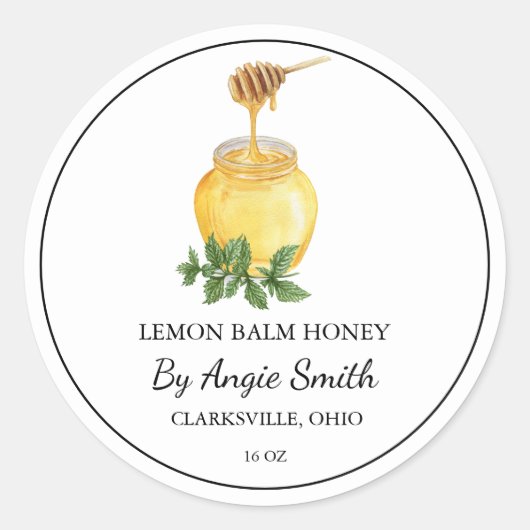 Simple Lemon Balm Infused Honey Label ラウンドシール (正面)