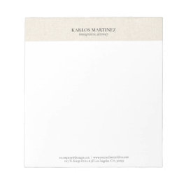 Simple Light Beige Linen Black Typography ノートパッド