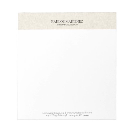 Simple Light Beige Linen Black Typography ノートパッド (正面)