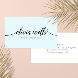 Simple Light Blue Handwritten Script Calligraphy 名刺