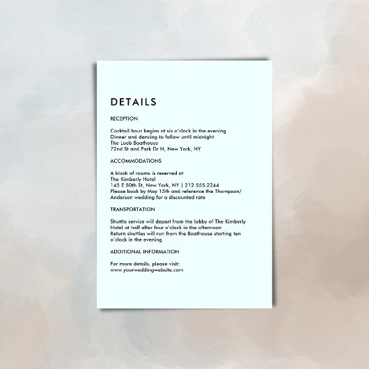 Simple Light Blue Wedding Details  エンクロージャーカード