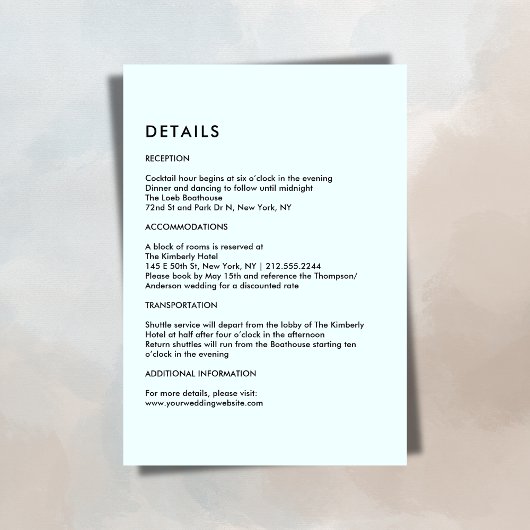 Simple Light Blue Wedding Details  エンクロージャーカード