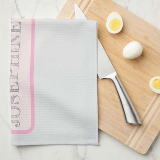 Simple Light Grey Personalized Modern Chic Pink キッチンタオル (四つ折り)