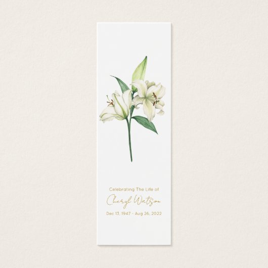 Simple Lily Funeral Memorial Bookmark (正面)
