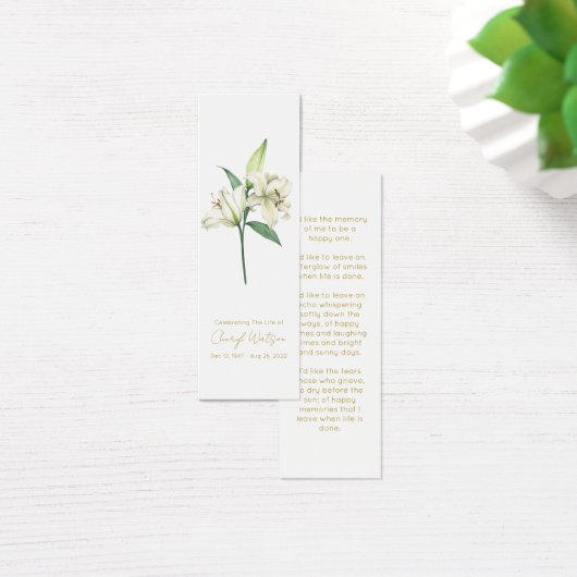 Simple Lily Funeral Memorial Bookmark (デスク)