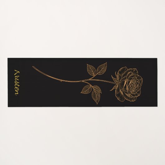 Simple Line Art Rose Custom Name ヨガマット (裏面(横))
