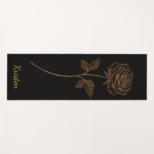 Simple Line Art Rose Custom Name ヨガマット (正面(横))