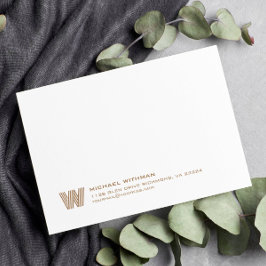 Simple Lines Monogram Initial Name Address Bronze ノートカード