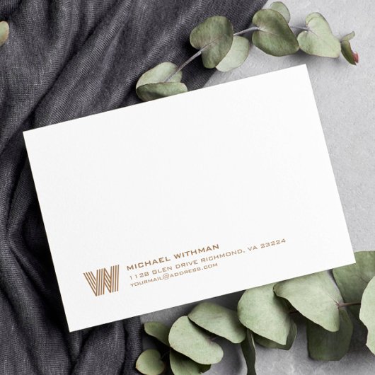 Simple Lines Monogram Initial Name Address Bronze ノートカード