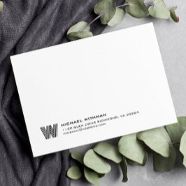 Simple Lines Monogram Initial Name Classic Black ノートカード