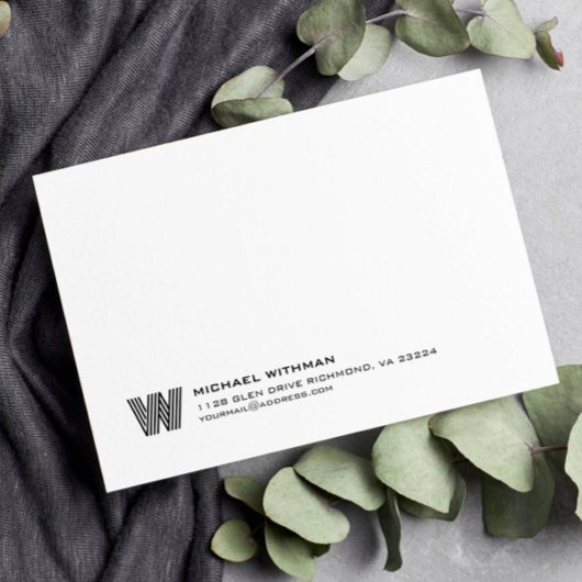 Simple Lines Monogram Initial Name Classic Black ノートカード