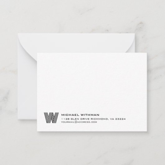 Simple Lines Monogram Initial Name Classic Black ノートカード (正面)