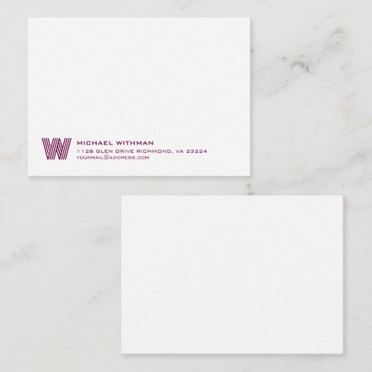 Simple Lines Monogram Initial Name Classic WINE ノートカード (正面/裏面)