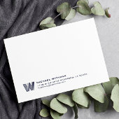 Simple Lines Monogram Initial Name DARK BLUE ノートカード