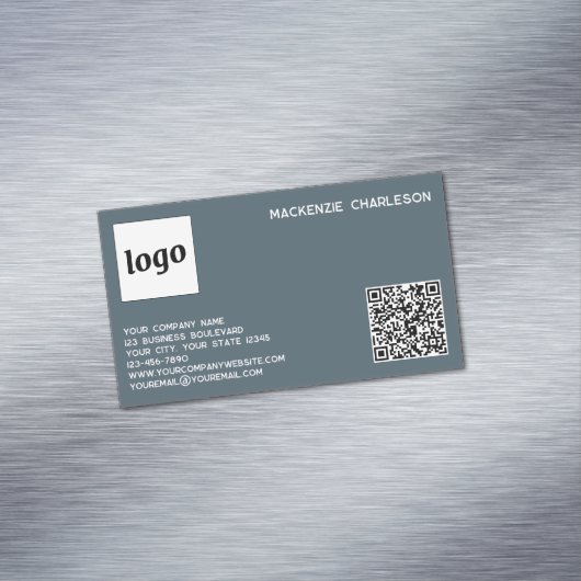Simple Logo and QR Code Charcoal Gray マグネット名刺 (インサイチュ)