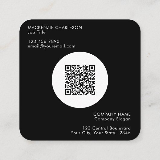 Simple Logo and Text QR Code Black Square Business スクエア名刺 (裏面)