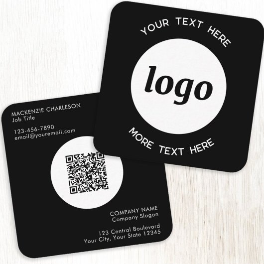 Simple Logo and Text QR Code Black Square Business スクエア名刺
