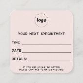 Simple Logo Appointment Card Blush Pink スクエア名刺 (裏面)