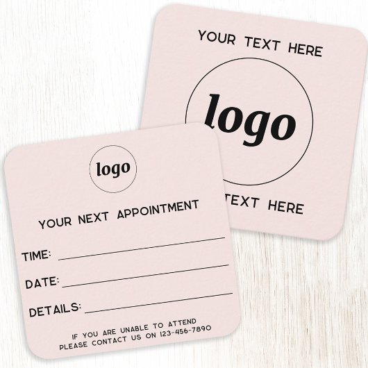 Simple Logo Appointment Card Blush Pink スクエア名刺
