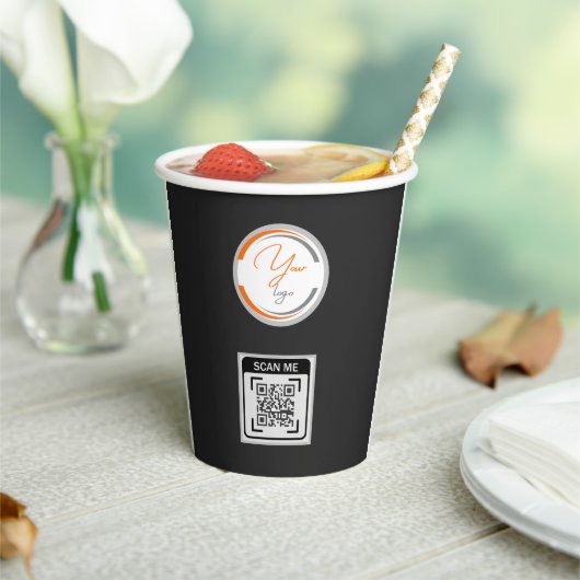 Simple Logo QR Code Business Black 紙コップ (インサイチュ)