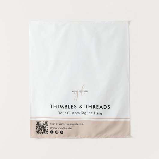 Simple Logo QR Vendor Event Display Table Runner タペストリー (正面)