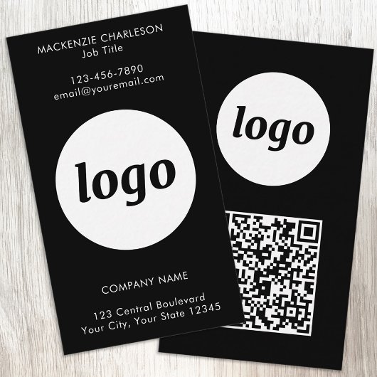 Simple Logo Text QR Code Vertical Black 名刺