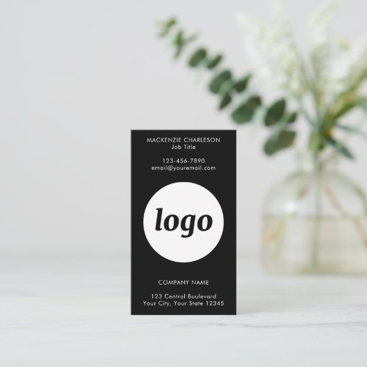 Simple Logo Text QR Code Vertical Black 名刺 (スタンド正面)